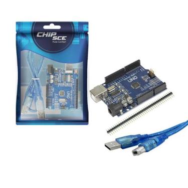 Imagem de Placa Robótica Uno Rev3 R3 Atmega328 Smd + Cabo Usb + Pinos - CHIPSCE,