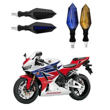 Imagem de KIT 4 Setas Sequenciais Led Universal Pisca Azul P43S Moto Honda CBR 6