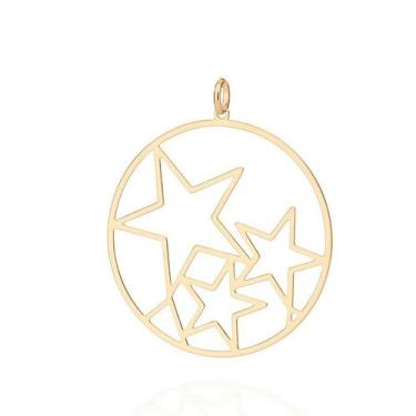 Imagem de Maxi pingente banhado ouro 3x 24k 18k e 22k  feminino redondo estrelas