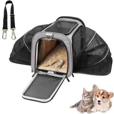 Imagem de Kit Bolsa Pet Expansivel Transporte Viagem Cachorros e Gatos Cinza e C