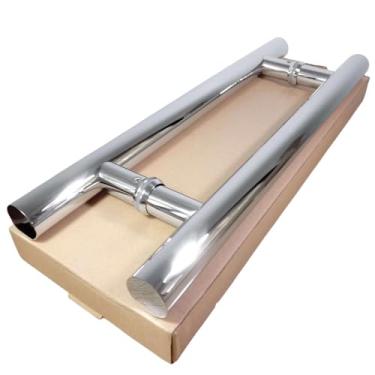 Imagem de Puxador H Duplo 45cm Inox - Entre Furos 30cm - Tubo de 32mm - p/Portas Madeira/Vidro/Alum/Portão