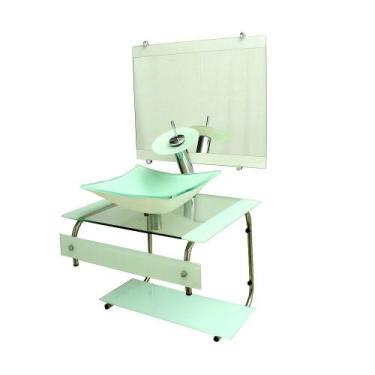 Imagem de Gabinete de vidro 60cm it inox com cuba retangular - branco - EKASA