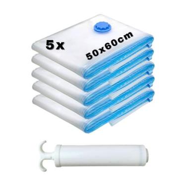 Imagem de Kit 5 Sacos À Vácuo Organizador De Roupas 50x60cm + Bomba - Top Útil, 