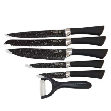 Imagem de Kit Facas 6 Pcs Aco Inox Churrasco Gourmet Pretas - BELLATOR