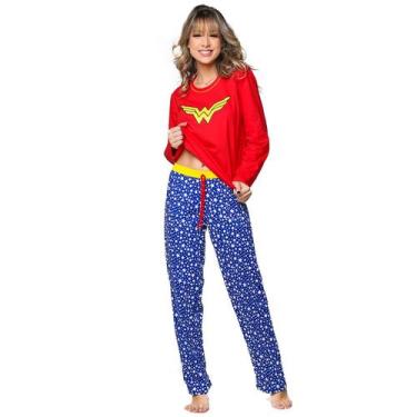 Imagem de Pijama Inverno Estampa Mulher Maravilha Manga Longa - WLS Modas, M, Ve