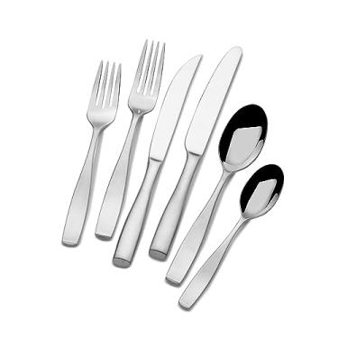 Imagem de Mikasa Conjunto de talheres martelados Opulent com 75 peças, aço inoxidável 18/10 para 12, inclui facas para bife e 5 utensílios de servir, design elegante