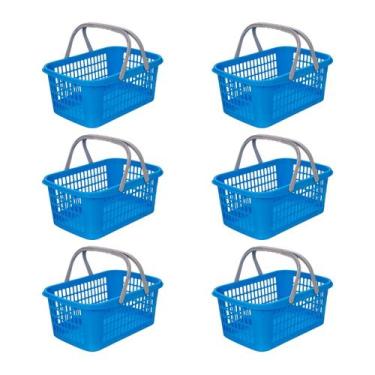 Imagem de Kit 6 Cesta Cestinha Plástica Supermercado Compras 9L c/ Alça Resisten