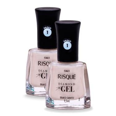 Imagem de Esmalte Risqué Diamond Gel Cor Branco Camafeu 9,5ml  Kit com duas unid