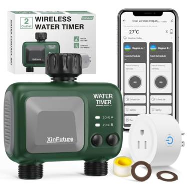 Imagem de Temporizador de irrigação inteligente 2 zonas com gateway, temporizador de água WiFi com atraso de chuva, sistema de irrigação manual e automático para torneira de mangueira de jardim, controle de