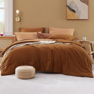 Imagem de WRENSONGE Conjunto de edredom casal - 7 peças de cama macia de terracota em uma bolsa com lençol de cima, 2 fronhas, 2 fronhas, jogo de cama quente para todas as estações