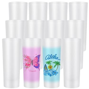 Imagem de Tideme Copos de shot de sublimação de 85 g - 12 peças de copos de shot fosco de sublimação, copos de vidro de sublimação personalizados com base pesada, copo de vinho de sublimação para uísque,