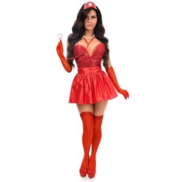 Imagem de Daisy corsets Espartilho feminino premium de enfermeira com gaveta superior, 5 peças, Vermelho, 4X