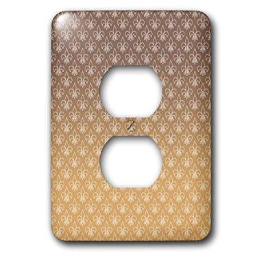 Imagem de 3dRose lsp_35983_6 Tampa de tomada com dois plugues com flor de lis dourada pequena delineada em branco sobre um fundo dourado