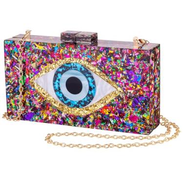 Imagem de QTKJ Bolsas clutch para mulheres, bolsa noturna de acrílico azul olho turco, bolsa transversal para festa de casamento (colorida), Cor: