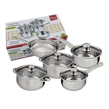 Imagem de Jogo De Panelas 5 Peças Tampa Vidro Aço Inox Wincy