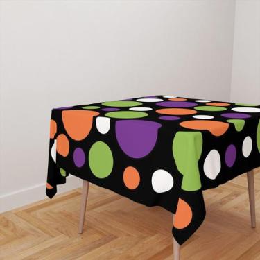 Imagem de Toalha De Mesa Quadrada 4 Lugares Tecido Oxford Círculos Laranja, Verd