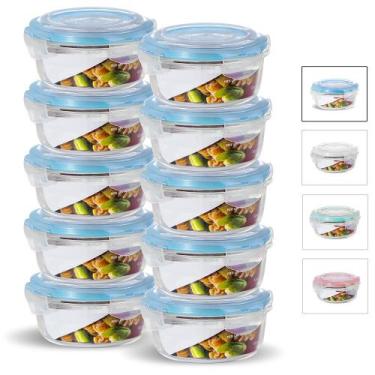 Imagem de KIT 10 Potes de Vidro Redondo com Tampa Hermética 620ml - U4HOME, Azul