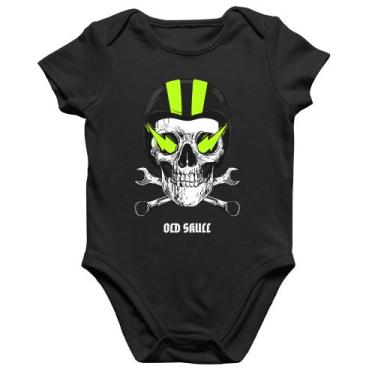 Imagem de Body Bebê Algodão Old Skull Motorcycle - Foca na Moda, Preto, GG