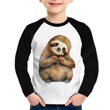 Imagem de Camiseta Raglan Infantil Bicho Preguiça Coração Manga Longa - Foca na 