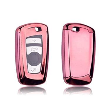 Imagem de WSWJDW TPU Car Key Case Cover Keychain Ring Key Bag, apto para BMW 520 525 f30 f10 F18 118i 320i 1 3 5 7 X3 X4 M3 M4 M5, rosa