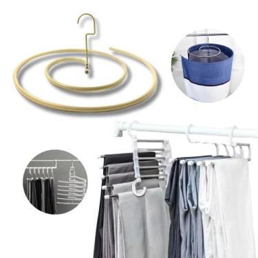 Imagem de Kit Cabide Multifuncional Retrátil 5 Divisórias + Varal Espiral Secage
