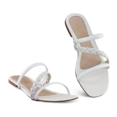 Imagem de Sandália Rasteirinha Feminina Com Tira de Tranca delicada - 24T, Off w