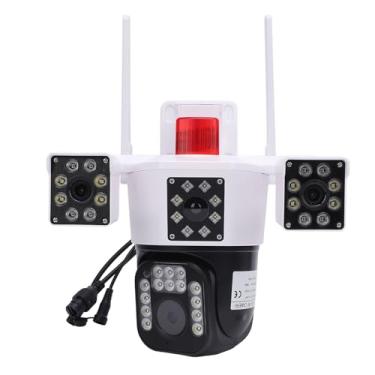 Imagem de Câmera de Segurança Externa WiFi de 3 Lentes, Câmera de Vigilância Pan Tilt, Câmera para Animais de Estimação, Conversa Bidirecional, Detecção Humana, Visão 360 °