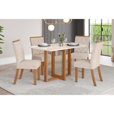 Imagem de Conjunto: Mesa de Cozinha Natalí c/ Tampo Madeirado c/ Vidro Reto 120x