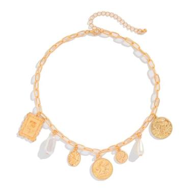 Imagem de CJIAYUJEW Colar com pingente de ouro para mulheres, delicado olho turco, moeda, pingente, colar, sol, lua, pingente de papel, corrente de coração, gargantilha, colares, one size, Liga de aço, Sem