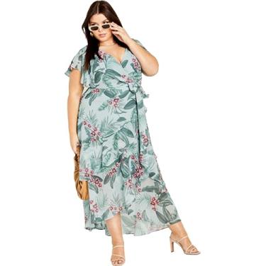 Imagem de City Chic Vestido de manga curta Faux Wrap Hi Lo Plus Size - Estampa floral Seafoam, Orquídea Maya Seafoam, 58-60