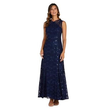Imagem de R&M Richards Vestido de noite longo feminino plus lace, Azul marino, 48