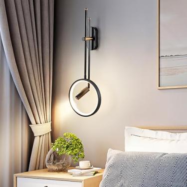 Imagem de Arandela de parede LED moderna giratória 330° alumínio lâmpada de parede interna 32W 63 * 22 * 4 cm Luz de parede acrílica dourada + luminária de parede preta com 2 luzes para quarto, sala de estar,