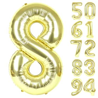 Imagem de Champagne Gold 8 Balloon, Number Balloons 40 Inch, 8th Birthday Decorations for Girls, Birthday Balloons, Light Gold Party Supplies, Number 8 Balloon