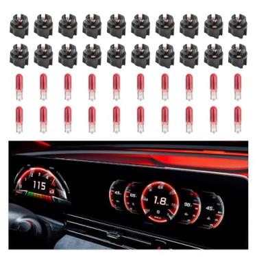 Imagem de 20 peças T5 17 57 79 86 lâmpadas de cluster de instrumento de halogêneo com 20 peças de soquetes de lâmpada, lâmpadas de painel de 12 V para velocímetro, tacômetro, conjunto de medidores, lâmpadas de