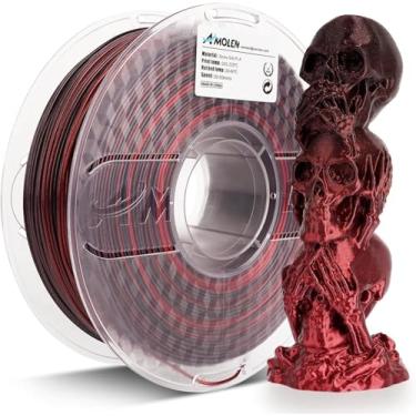 Imagem de AMOLEN Filamento PLA para impressora 3D, filamento PLA preto e vermelho brilhante de seda 1,75 mm, filamento de impressão 3D com mudança de cor para a maioria das impressoras 3D FDM, carretel de 1 kg