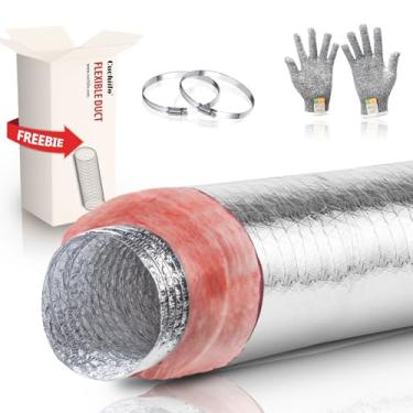 Imagem de Cuchiilo Duto flexível isolado de 10 cm, duto de isolamento HVAC, duto isolado de 25 pés, mangueira de duto isolado de 10 cm, mangueira de alumínio flexível a ar R6.0 de 10 cm de comprimento, para