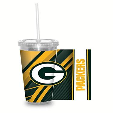 Imagem de Rico Industries Copo transparente NFL Football Green Bay Packers NFL Football Team 473 ml com canudo