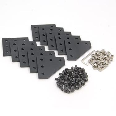 Imagem de Zeberoxyz 10 peças/kit placa de suporte de canto preta em forma de L com 50 parafusos e 50 peças de porcas T, placa de junta de 90 graus de 5 furos para moldura de impressora 3D de perfil de alumínio
