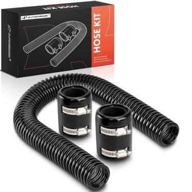 Imagem de A-Premium Mangueira de radiador flexível universal de 61 cm - Kit adaptador de mangueira de refrigerante de aço inoxidável - com 2 tampas de alumínio polido (4 braçadeiras) preto