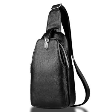 Imagem de KPYWZER Mochila tiracolo masculina vintage de couro, tiracolo e peito, nº 93 preta, Vintage