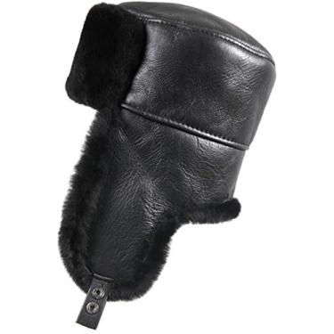 Imagem de Zavelio Chapéu russo masculino Shearling Sheepskin Trapper XX-Grande Preto Sólido