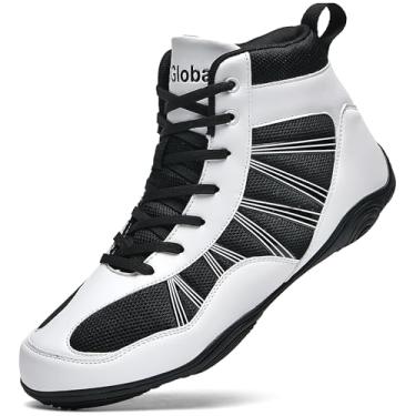 Imagem de DimaiGlobal Tênis de luta livre masculino de boxe com sola zero drop e cano alto, tênis fitness Taekwondo Karatê artes marciais para treinamento de halterofilismo, Preto/branco, 42