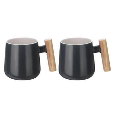 Imagem de HARFINGTON 2 peças de caneca de café de cerâmica 364 g com cabo de madeira simples canecas de café grandes feito à mão xícara de chá de cerâmica para café com leite e sopa de chá para escritório, casa