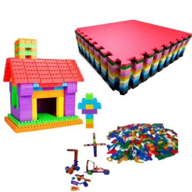 Imagem de Kit Brinquedos Infantis 200 Multiblocos, 200 Lig Barras e Tatame 1x1 -