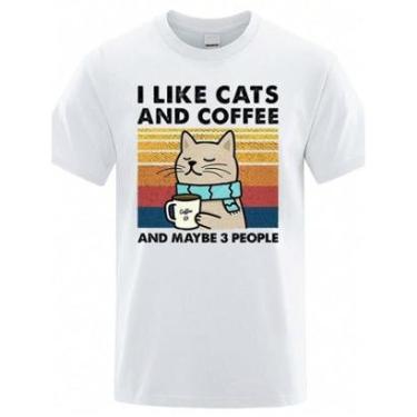 Imagem de Camiseta Frente I Like Cats and Coffee Maybe 3 People Masculina-Masculino