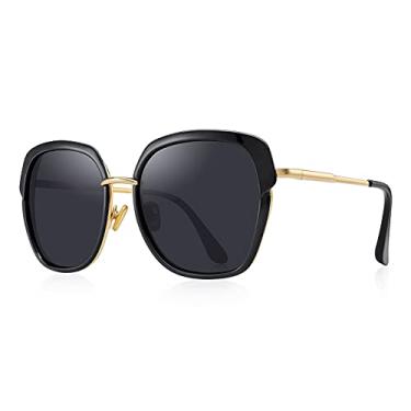 Imagem de OLIEYE Óculos de sol femininos polarizados vintage com armação de escudo grande para mulheres com caixa de presente O6371, Preto, Free