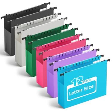 Imagem de Pasta de arquivo suspensa de plástico, tamanho carta, pasta de arquivo expansível de 5 cm resistente com abas, pacote com 12 pastas suspensas expansíveis reforçadas, pastas de armário de arquivo