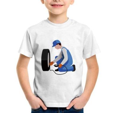Imagem de Camiseta Infantil Borracharia - Foca na Moda, Branco, 10