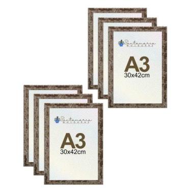 Imagem de Kit 6 Porta Retrato Molduras A3 30x42  Marrom - Santamaria Molduras