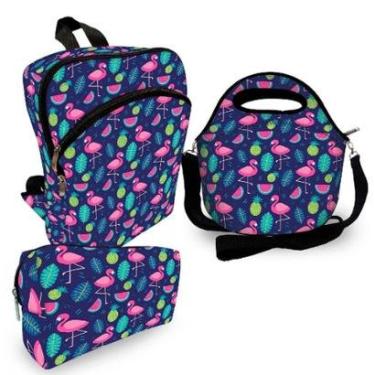 Imagem de Kit Escolar Plus com Mochila Plus + Lancheira + Necessaire Plus - ISOPRENE - Flamingo Roxo-Unissex